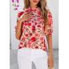 imagePRETTYGARDEN Floral Tops for Women Blouses Dressy Casual 2025 Summer Trendy Outfits Boho Pleated Short Sleeve ShirtsPink Red Flower