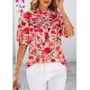 imagePRETTYGARDEN Floral Tops for Women Blouses Dressy Casual 2025 Summer Trendy Outfits Boho Pleated Short Sleeve ShirtsPink Red Flower