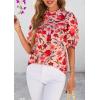 imagePRETTYGARDEN Floral Tops for Women Blouses Dressy Casual 2025 Summer Trendy Outfits Boho Pleated Short Sleeve ShirtsPink Red Flower