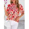 imagePRETTYGARDEN Floral Tops for Women Blouses Dressy Casual 2025 Summer Trendy Outfits Boho Pleated Short Sleeve ShirtsPink Red Flower