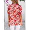 imagePRETTYGARDEN Floral Tops for Women Blouses Dressy Casual 2025 Summer Trendy Outfits Boho Pleated Short Sleeve ShirtsPink Red Flower