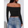 imagePRETTYGARDEN Off The Shoulder Tops for Women 2025 Long Sleeve Shirts Trendy Going Out Crop Top Spring Fashion ClothesBlack