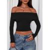imagePRETTYGARDEN Off The Shoulder Tops for Women 2025 Long Sleeve Shirts Trendy Going Out Crop Top Spring Fashion ClothesBlack