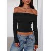 imagePRETTYGARDEN Off The Shoulder Tops for Women 2025 Long Sleeve Shirts Trendy Going Out Crop Top Spring Fashion ClothesBlack