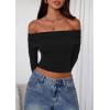imagePRETTYGARDEN Off The Shoulder Tops for Women 2025 Long Sleeve Shirts Trendy Going Out Crop Top Spring Fashion ClothesBlack