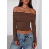 imagePRETTYGARDEN Off The Shoulder Tops for Women 2025 Long Sleeve Shirts Trendy Going Out Crop Top Spring Fashion ClothesCoffee