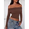 imagePRETTYGARDEN Off The Shoulder Tops for Women 2025 Long Sleeve Shirts Trendy Going Out Crop Top Spring Fashion ClothesCoffee