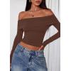 imagePRETTYGARDEN Off The Shoulder Tops for Women 2025 Long Sleeve Shirts Trendy Going Out Crop Top Spring Fashion ClothesCoffee