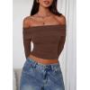 imagePRETTYGARDEN Off The Shoulder Tops for Women 2025 Long Sleeve Shirts Trendy Going Out Crop Top Spring Fashion ClothesCoffee