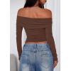 imagePRETTYGARDEN Off The Shoulder Tops for Women 2025 Long Sleeve Shirts Trendy Going Out Crop Top Spring Fashion ClothesCoffee