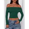imagePRETTYGARDEN Off The Shoulder Tops for Women 2025 Long Sleeve Shirts Trendy Going Out Crop Top Spring Fashion ClothesDark Green