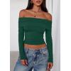 imagePRETTYGARDEN Off The Shoulder Tops for Women 2025 Long Sleeve Shirts Trendy Going Out Crop Top Spring Fashion ClothesDark Green