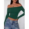 imagePRETTYGARDEN Off The Shoulder Tops for Women 2025 Long Sleeve Shirts Trendy Going Out Crop Top Spring Fashion ClothesDark Green