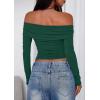 imagePRETTYGARDEN Off The Shoulder Tops for Women 2025 Long Sleeve Shirts Trendy Going Out Crop Top Spring Fashion ClothesDark Green
