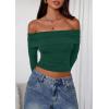 imagePRETTYGARDEN Off The Shoulder Tops for Women 2025 Long Sleeve Shirts Trendy Going Out Crop Top Spring Fashion ClothesDark Green