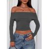 imagePRETTYGARDEN Off The Shoulder Tops for Women 2025 Long Sleeve Shirts Trendy Going Out Crop Top Spring Fashion ClothesDark Grey
