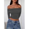 imagePRETTYGARDEN Off The Shoulder Tops for Women 2025 Long Sleeve Shirts Trendy Going Out Crop Top Spring Fashion ClothesDark Grey