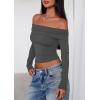 imagePRETTYGARDEN Off The Shoulder Tops for Women 2025 Long Sleeve Shirts Trendy Going Out Crop Top Spring Fashion ClothesDark Grey