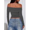 imagePRETTYGARDEN Off The Shoulder Tops for Women 2025 Long Sleeve Shirts Trendy Going Out Crop Top Spring Fashion ClothesDark Grey