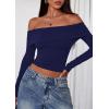 imagePRETTYGARDEN Off The Shoulder Tops for Women 2025 Long Sleeve Shirts Trendy Going Out Crop Top Spring Fashion ClothesNavy