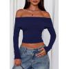 imagePRETTYGARDEN Off The Shoulder Tops for Women 2025 Long Sleeve Shirts Trendy Going Out Crop Top Spring Fashion ClothesNavy
