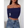 imagePRETTYGARDEN Off The Shoulder Tops for Women 2025 Long Sleeve Shirts Trendy Going Out Crop Top Spring Fashion ClothesNavy