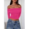 imagePRETTYGARDEN Off The Shoulder Tops for Women 2025 Long Sleeve Shirts Trendy Going Out Crop Top Spring Fashion ClothesRose Red