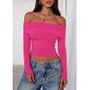 imagePRETTYGARDEN Off The Shoulder Tops for Women 2025 Long Sleeve Shirts Trendy Going Out Crop Top Spring Fashion ClothesRose Red