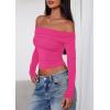 imagePRETTYGARDEN Off The Shoulder Tops for Women 2025 Long Sleeve Shirts Trendy Going Out Crop Top Spring Fashion ClothesRose Red