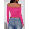 imagePRETTYGARDEN Off The Shoulder Tops for Women 2025 Long Sleeve Shirts Trendy Going Out Crop Top Spring Fashion ClothesRose Red