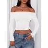imagePRETTYGARDEN Off The Shoulder Tops for Women 2025 Long Sleeve Shirts Trendy Going Out Crop Top Spring Fashion ClothesWhite