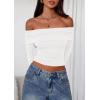 imagePRETTYGARDEN Off The Shoulder Tops for Women 2025 Long Sleeve Shirts Trendy Going Out Crop Top Spring Fashion ClothesWhite