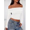 imagePRETTYGARDEN Off The Shoulder Tops for Women 2025 Long Sleeve Shirts Trendy Going Out Crop Top Spring Fashion ClothesWhite