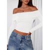 imagePRETTYGARDEN Off The Shoulder Tops for Women 2025 Long Sleeve Shirts Trendy Going Out Crop Top Spring Fashion ClothesWhite
