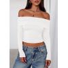 imagePRETTYGARDEN Off The Shoulder Tops for Women 2025 Long Sleeve Shirts Trendy Going Out Crop Top Spring Fashion ClothesWhite
