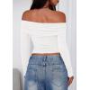 imagePRETTYGARDEN Off The Shoulder Tops for Women 2025 Long Sleeve Shirts Trendy Going Out Crop Top Spring Fashion ClothesWhite
