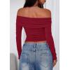 imagePRETTYGARDEN Off The Shoulder Tops for Women 2025 Long Sleeve Shirts Trendy Going Out Crop Top Spring Fashion ClothesWine Red