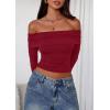 imagePRETTYGARDEN Off The Shoulder Tops for Women 2025 Long Sleeve Shirts Trendy Going Out Crop Top Spring Fashion ClothesWine Red