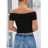 imagePRETTYGARDEN Summer Tops for Women 2025 Off Shoulder Short Sleeve Ruched Slim Fit Shirts Blouses Y2K Going Out TopBlack