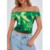 imagePRETTYGARDEN Summer Tops for Women 2025 Off Shoulder Short Sleeve Ruched Slim Fit Shirts Blouses Y2K Going Out TopFloral Green