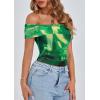 imagePRETTYGARDEN Summer Tops for Women 2025 Off Shoulder Short Sleeve Ruched Slim Fit Shirts Blouses Y2K Going Out TopFloral Green