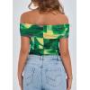 imagePRETTYGARDEN Summer Tops for Women 2025 Off Shoulder Short Sleeve Ruched Slim Fit Shirts Blouses Y2K Going Out TopFloral Green