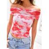 imagePRETTYGARDEN Summer Tops for Women 2025 Off Shoulder Short Sleeve Ruched Slim Fit Shirts Blouses Y2K Going Out TopFloral Light Orange