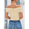 imagePRETTYGARDEN Summer Tops for Women 2025 Off Shoulder Short Sleeve Ruched Slim Fit Shirts Blouses Y2K Going Out TopLight Apricot