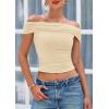 imagePRETTYGARDEN Summer Tops for Women 2025 Off Shoulder Short Sleeve Ruched Slim Fit Shirts Blouses Y2K Going Out TopLight Apricot