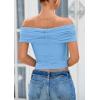 imagePRETTYGARDEN Summer Tops for Women 2025 Off Shoulder Short Sleeve Ruched Slim Fit Shirts Blouses Y2K Going Out TopLight Blue