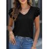 imagePRETTYGARDEN Summer Tops for Women 2025 Spring Trendy Fashion Clothes Casual Ruffle V Neck Short Sleeve Shirts BlousesBlack