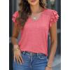 imagePRETTYGARDEN Summer Tops for Women 2025 Spring Trendy Fashion Clothes Casual Ruffle V Neck Short Sleeve Shirts BlousesCoral Red