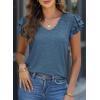 imagePRETTYGARDEN Summer Tops for Women 2025 Spring Trendy Fashion Clothes Casual Ruffle V Neck Short Sleeve Shirts BlousesDark Blue
