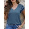 imagePRETTYGARDEN Summer Tops for Women 2025 Spring Trendy Fashion Clothes Casual Ruffle V Neck Short Sleeve Shirts BlousesDark Blue